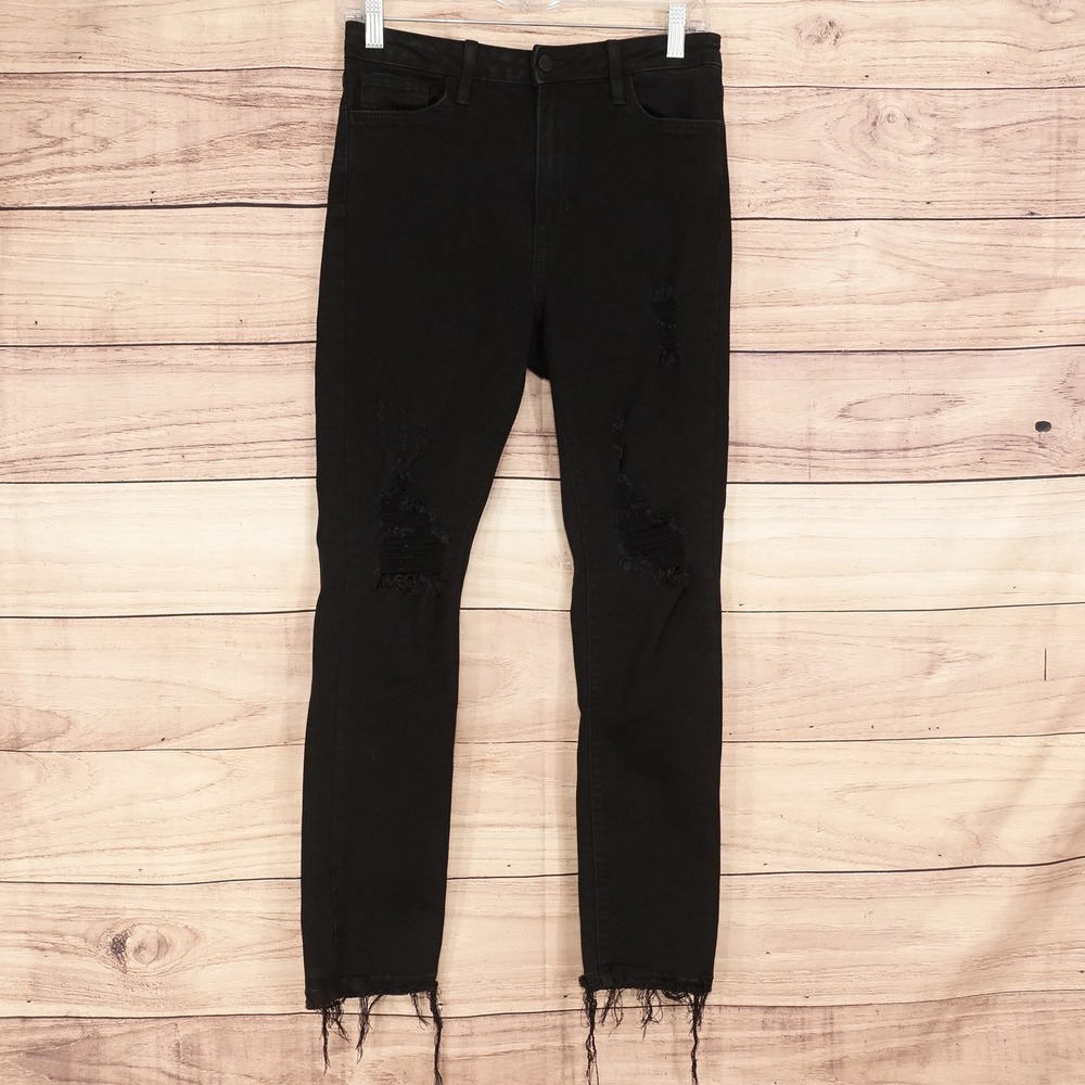 Just Black Denim Skinny Jeans Womens 29 Black Distressed 28x26 Fringe Hem Denim
